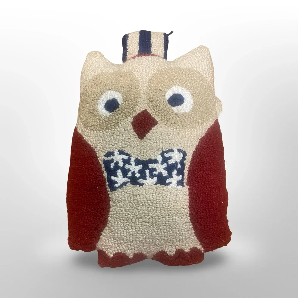 VNT Adorable Hooked Owl Pillow Rustic Farmhouse‎ Fall Decor Accent Handmade